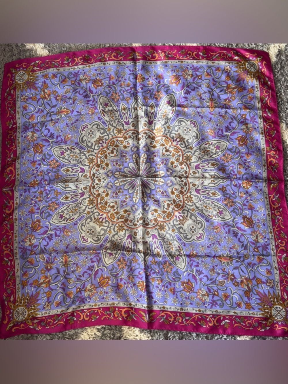 Silk-Feel Floral Paisley Scarf in Purple and Fuchsia - Picture 1 of 9